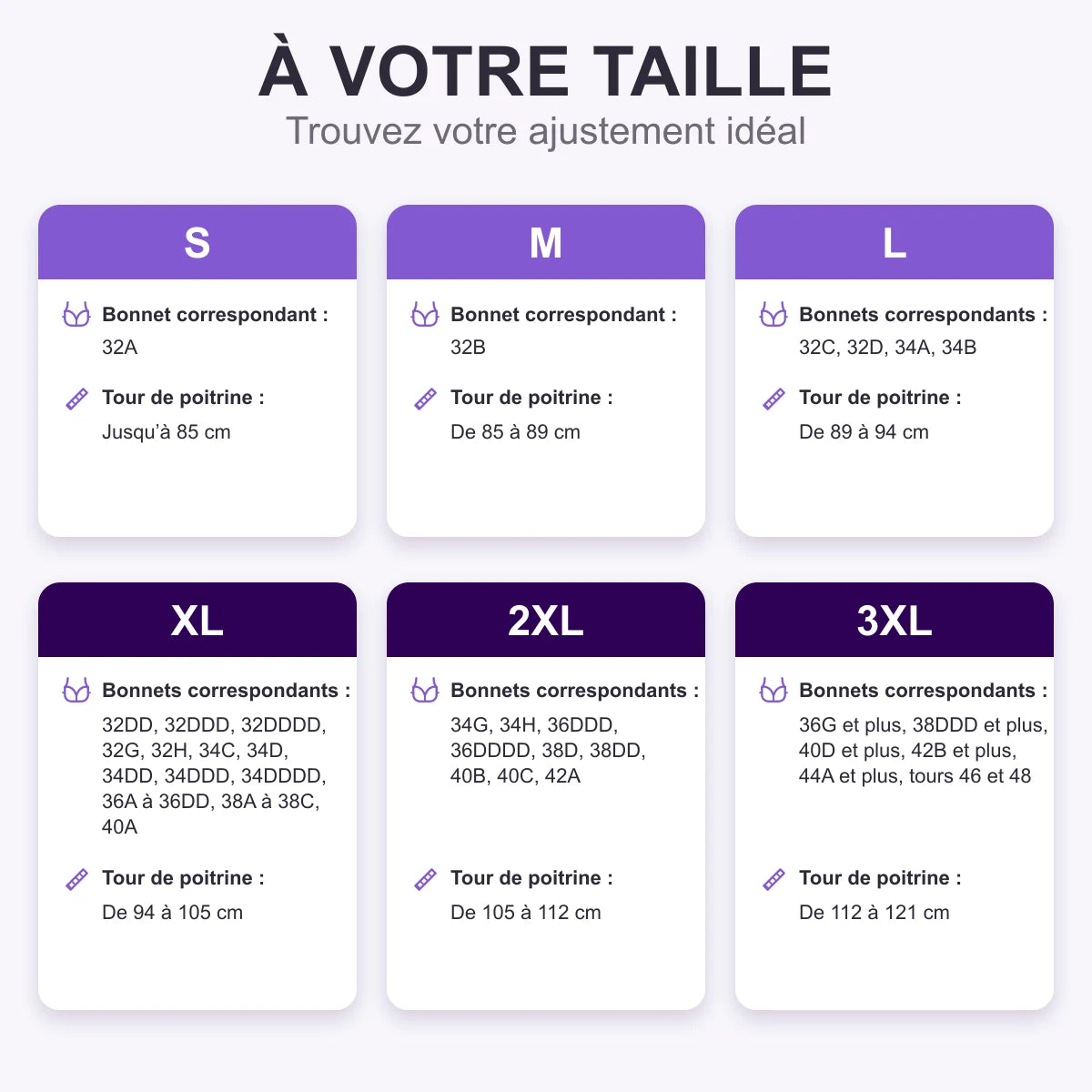 Guide des tailles Curvea Liberté du S au 3XL